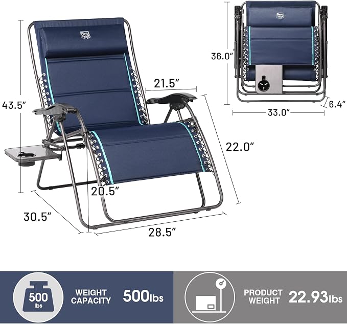 Timber Ridge Oversized Zero Gravity Chair, 33In Wide XXL Zero Gravity Reclining - Image 3