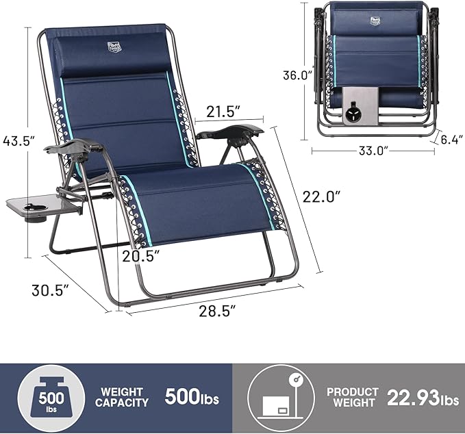 Timber Ridge Oversized Zero Gravity Chair, 33In Wide XXL Zero Gravity Reclining - Image 3