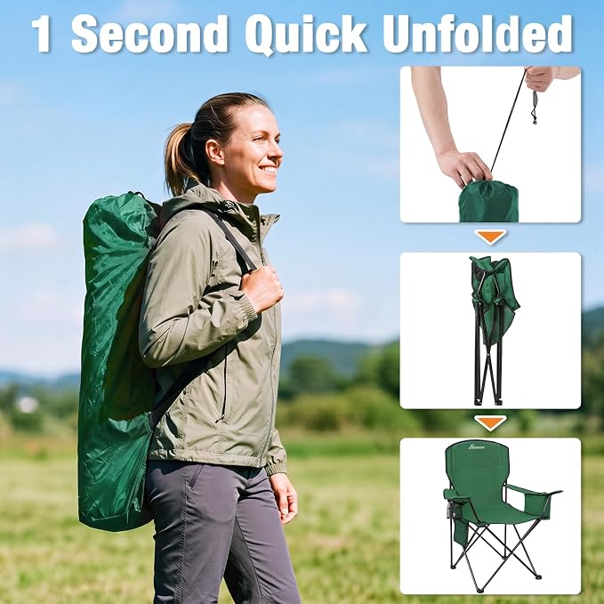 Camping Chairs for Adults, 2 Pack Heavy Duty Folding Chair - Image 4