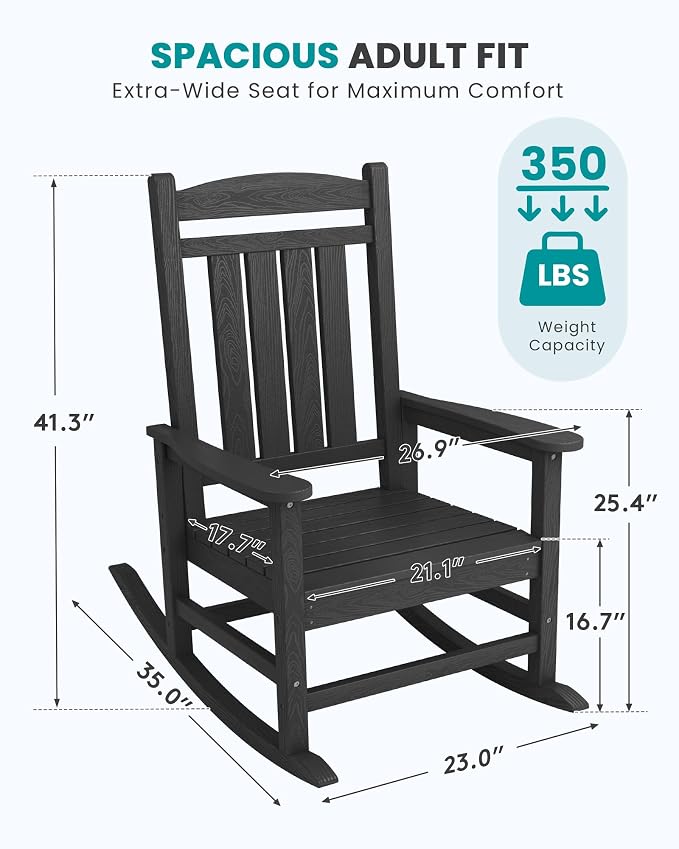 SERWALL Outdoor Rocking Chair Set of 4, Patio Rocking Chair, Porch Rocker - Image 3