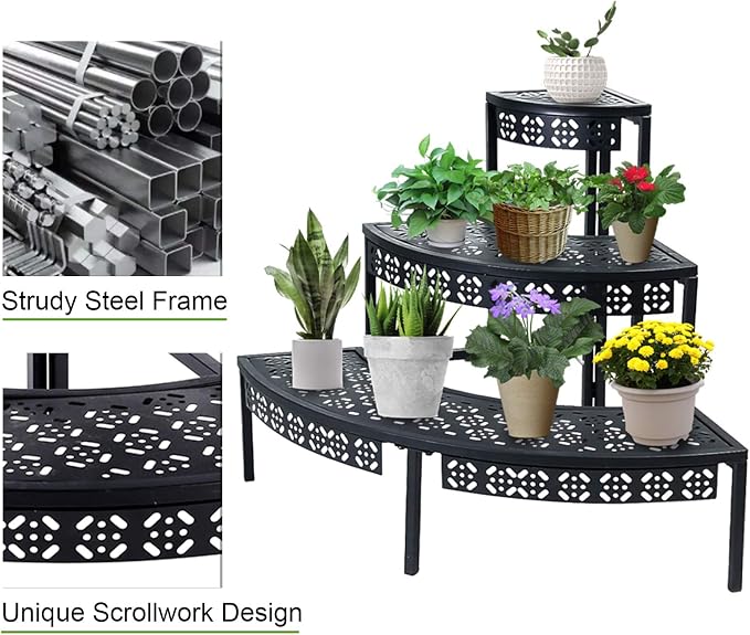 aboxoo 3-Tier Metal Plant Stand, Stair-Step Corner Shelf - Image 6