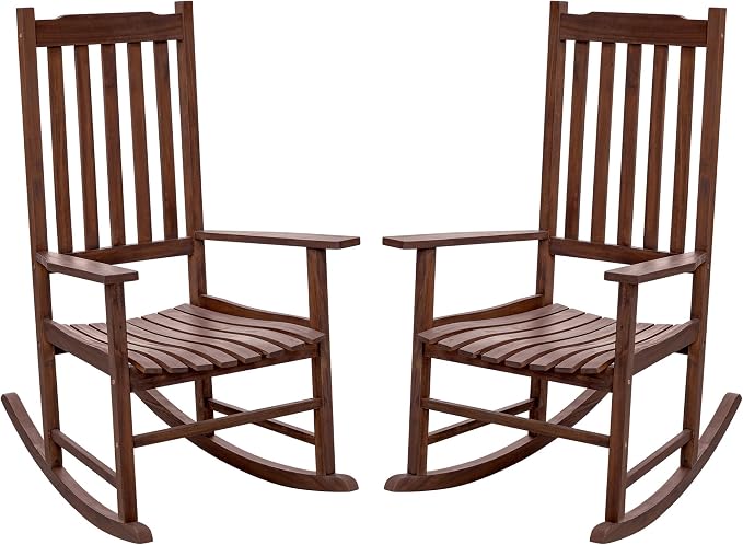 Flamaker Acacia Wood Outdoor Rocking Chairs Set of 2 | High Back and Widen by Flamaker