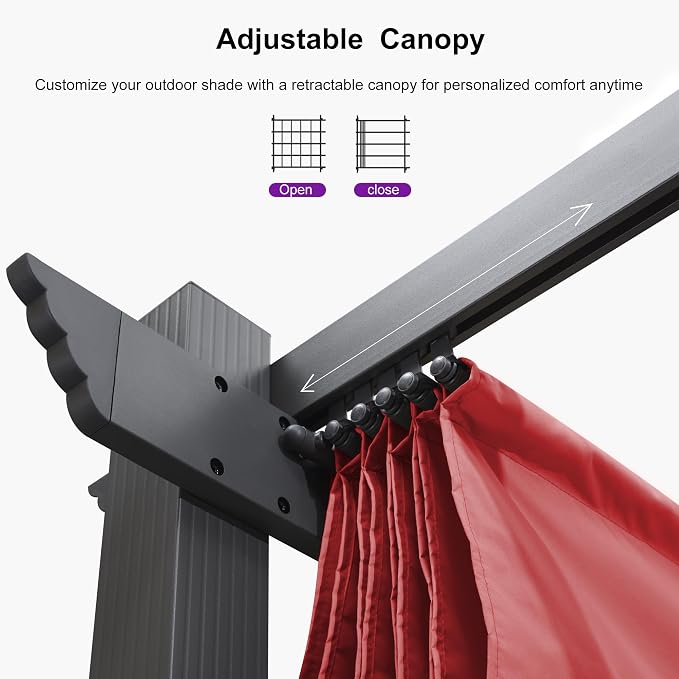PURPLE LEAF Outdoor Pergola 10' X 13' Retractable Canopy Aluminum, Terra | - Image 3