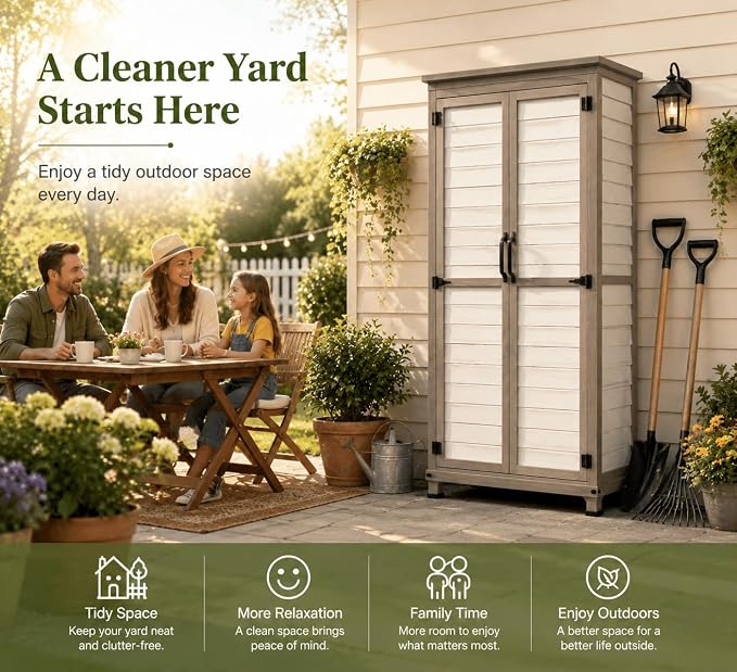 Outdoor Storage Cabinet – Store More in Less Space, Tall Vertical Garden Tool - Image 2