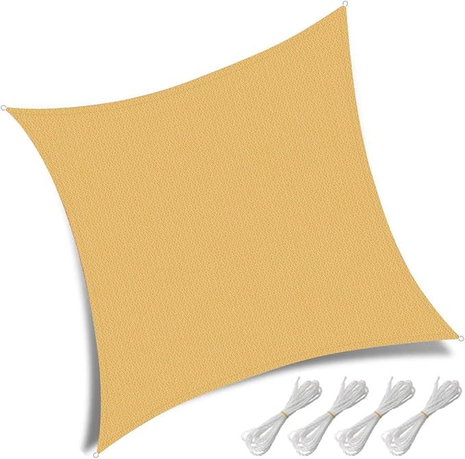 12' x 12' Rectangle Sun Shade Sail, 185 GSM HDPE, Sand | 95% UV block, - Image 2