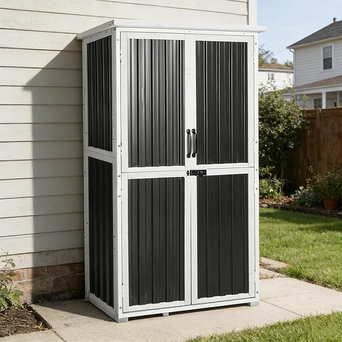 GUTINNEEN Outdoor Tool Cabinet, Heavy Duty Wood & Metal Frame Garden Storage by GUTINNEEN