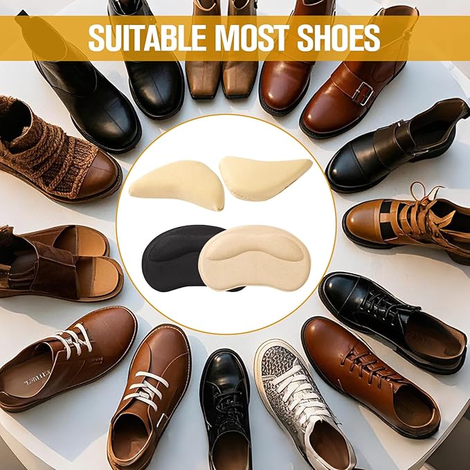 8 Pcs Shoe Fillers & Heel Pads for Loose or Too Big Shoes – Toe Cushions & Heel Grips for Women and Men, Comfort Insoles for Heels, Sneakers, Boots – Pain Relief & Better Fit(Black)