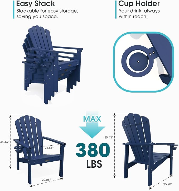 THOEOE Stackable Adirondack Chair Set of 6, Fire Pit Chairs, Space Saving - Image 2