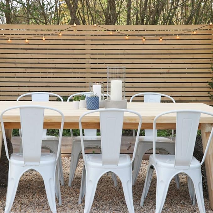 FDW | Set of 4 Metal Dining Chairs | Cream | Stackable Tolix Side Chairs - Image 6