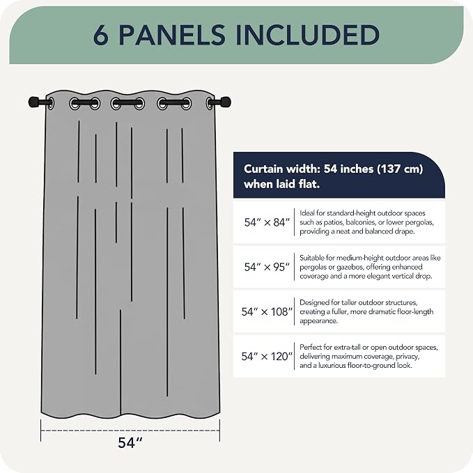 Gazebo Curtains Outdoor Waterproof 6 Panels, Porch Sun Shade | Weatherproof & - Image 7