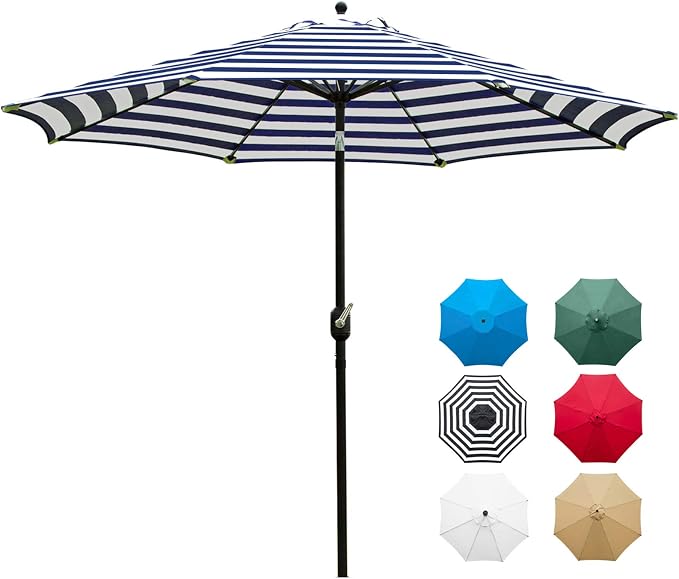 Sunnyglade 9' Patio Umbrella Outdoor Table Umbrella 8 Ribs Blue and White | 9Ft by Sunnyglade