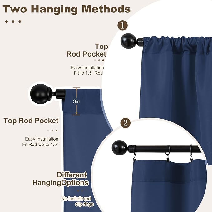 Outdoor Curtains for Patio Waterproof Rod Pocket 6 Pcs 54x84 Inch Navy | - Image 3