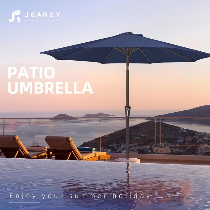 JEAREY 9FT Outdoor Patio Umbrella, Market Umbrella, Deep Blue | Outdoor Table - Image 7