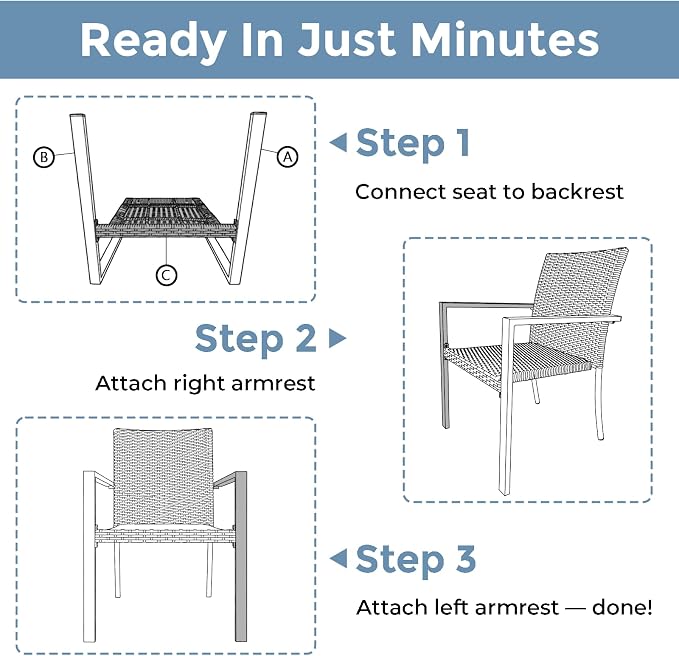 Stackable Patio Chairs Set of 2, Outdoor Wicker Dining Chairs, Space-Saving - Image 5