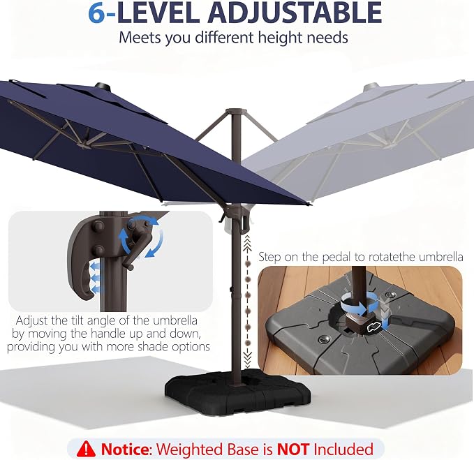 9' X 12' Cantilever Patio Umbrella Rectangle Outdoor Umbrella, 6-Level Tilt & - Image 6