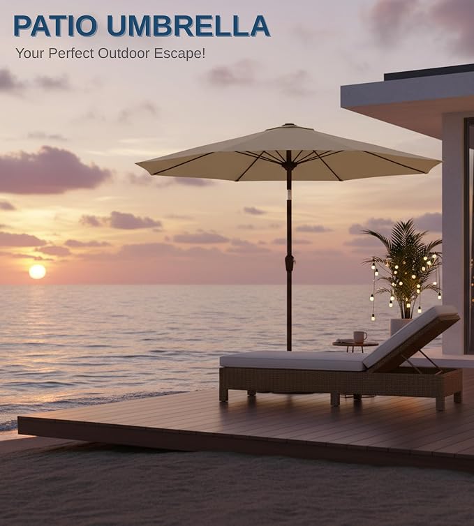 9FT Auto-Tilt Patio Umbrella|Outdoor Market Table Umbrella - Image 8