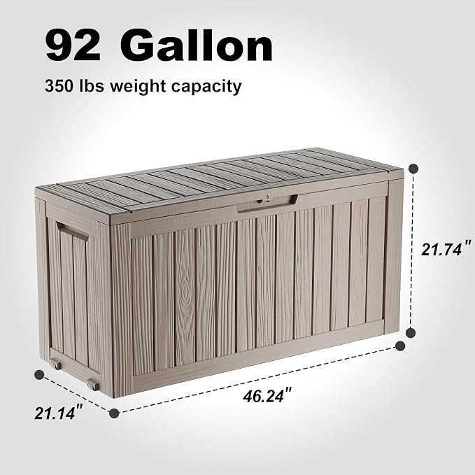 92 Gal Waterproof Outdoor Storage Box UV Resistant Deck Box | Large capacity - Image 3