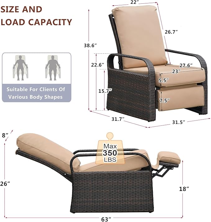 Outdoor Recliner, Aluminum Frame Patio Chaise Lounge Chairs - Image 2