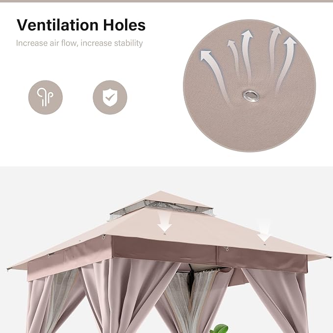 10'x10' Outdoor Gazebo, Heavy Duty Metal Frame Patio Canopy - Image 8