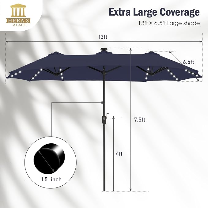 13 ft Patio Umbrella with 120 LED Solar Lights Outdoor Umbrella, 8 Colors - Image 7