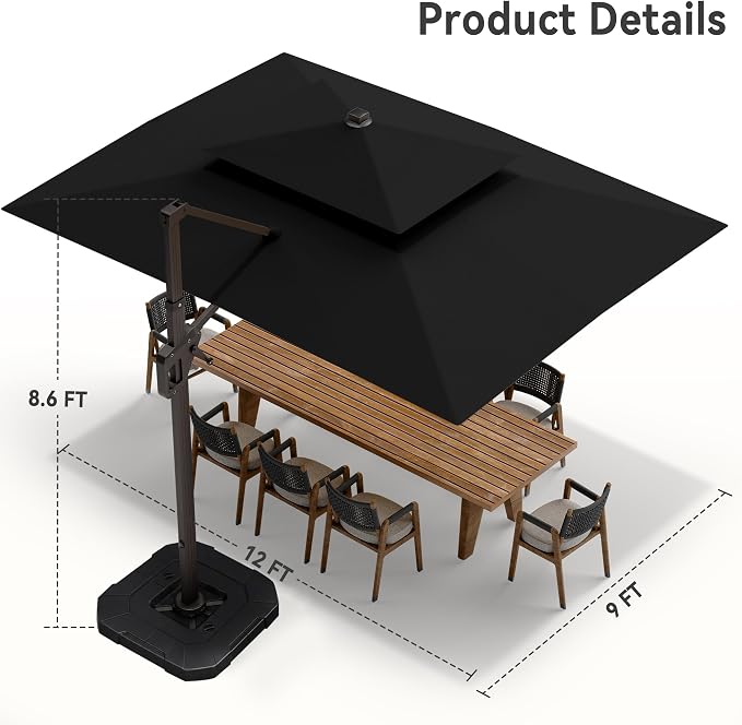 9' X 12' Cantilever Patio Outdoor Umbrella - Image 8