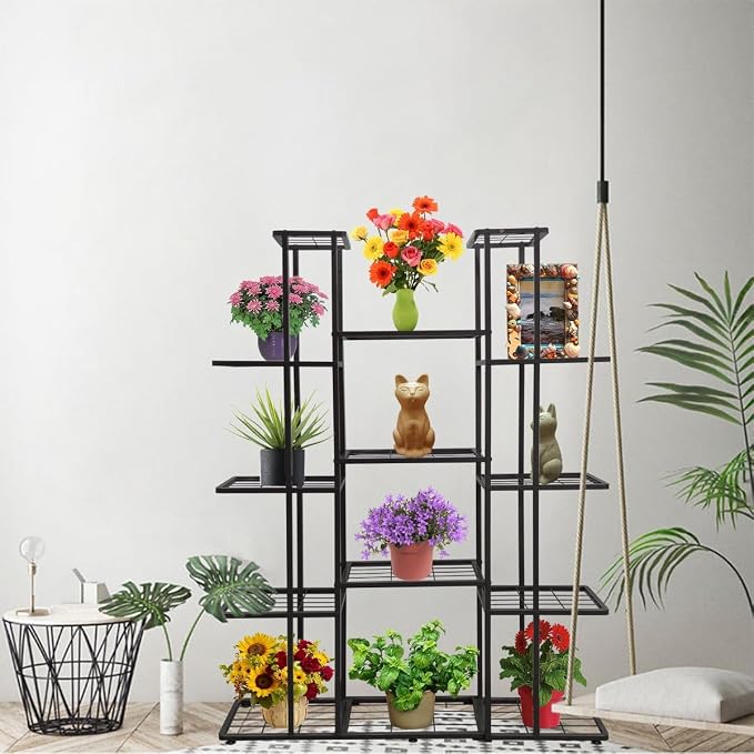 5 Tier 14 Potted Charcoal Grey Metal Large Plant Stand Indoor Outdoor Flower - Image 3