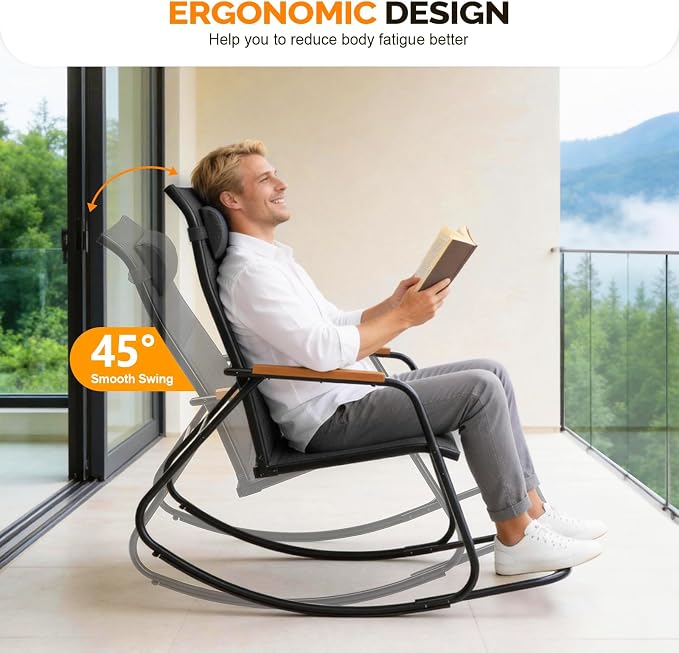 VINGLI Outdoor Rocking Chair, Textilene Mesh Patio Rocker, Outdoor Rocker - Image 4