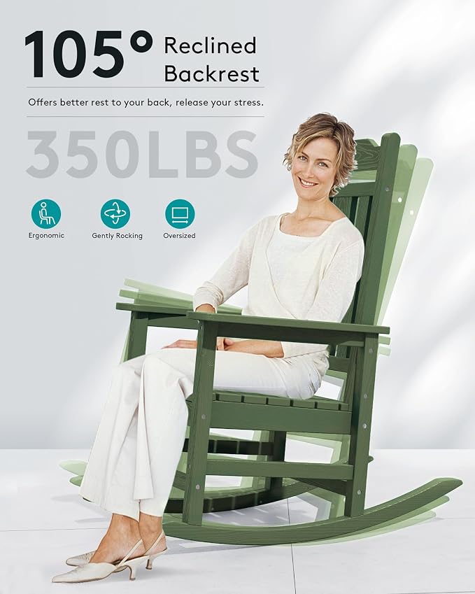 SERWALL Oversized Outdoor Rocking Chairs Set of 2, HDPE Patio Rocker - Image 4