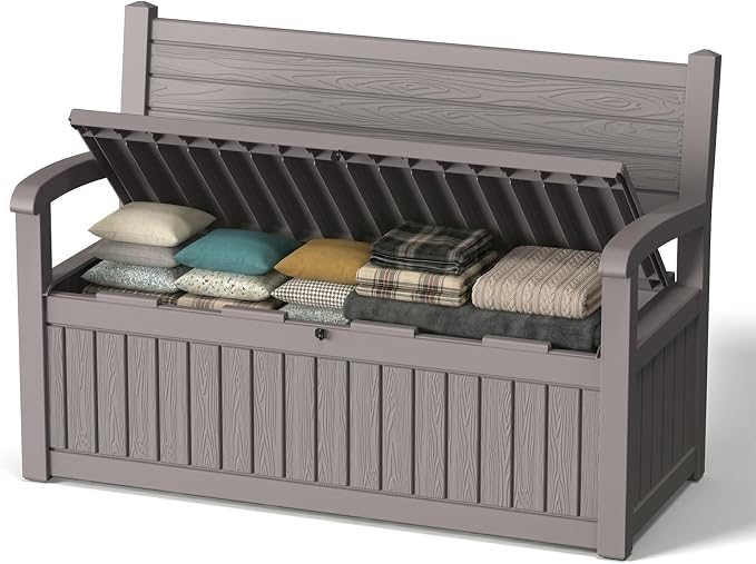 120 Gallon Outdoor Storage Bench, Lockable Patio Storage Bench, by KFY