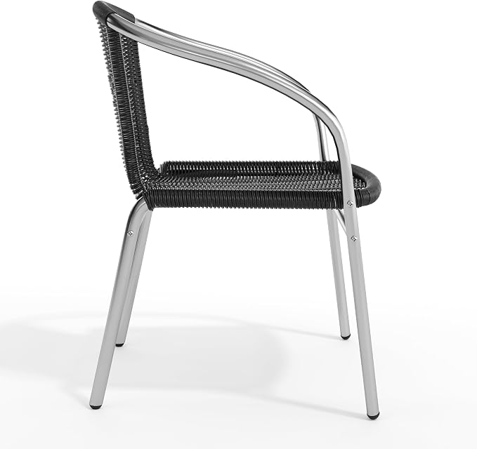 Emma + Oliver Aluminum and Black Rattan Indoor-Outdoor Stack Chair | Outdoor - Image 8