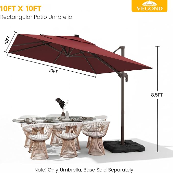 10x10 FT Patio Cantilever Umbrella, Rectangular Heavy Duty Offset Umbrella - Image 2
