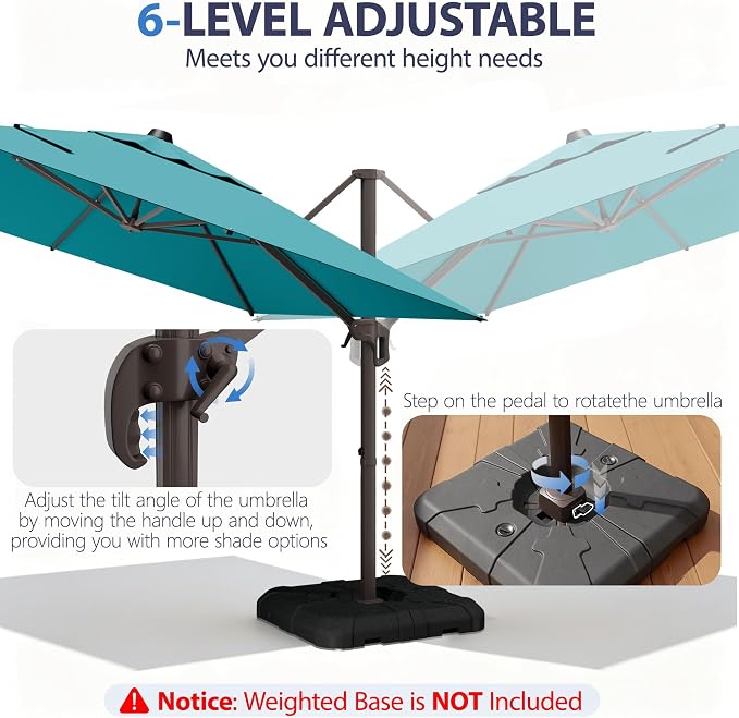 9' X 12' Cantilever Patio Umbrella Rectangle Outdoor Umbrella - Image 7