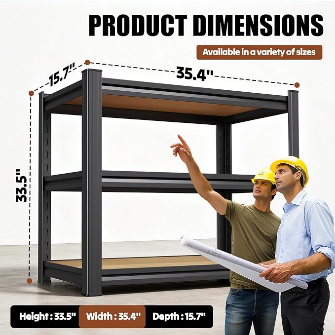 Storge Shelves 3-Tier Metal Shelving Unit, Adjustable Steel Shelves, Boltless - Image 2
