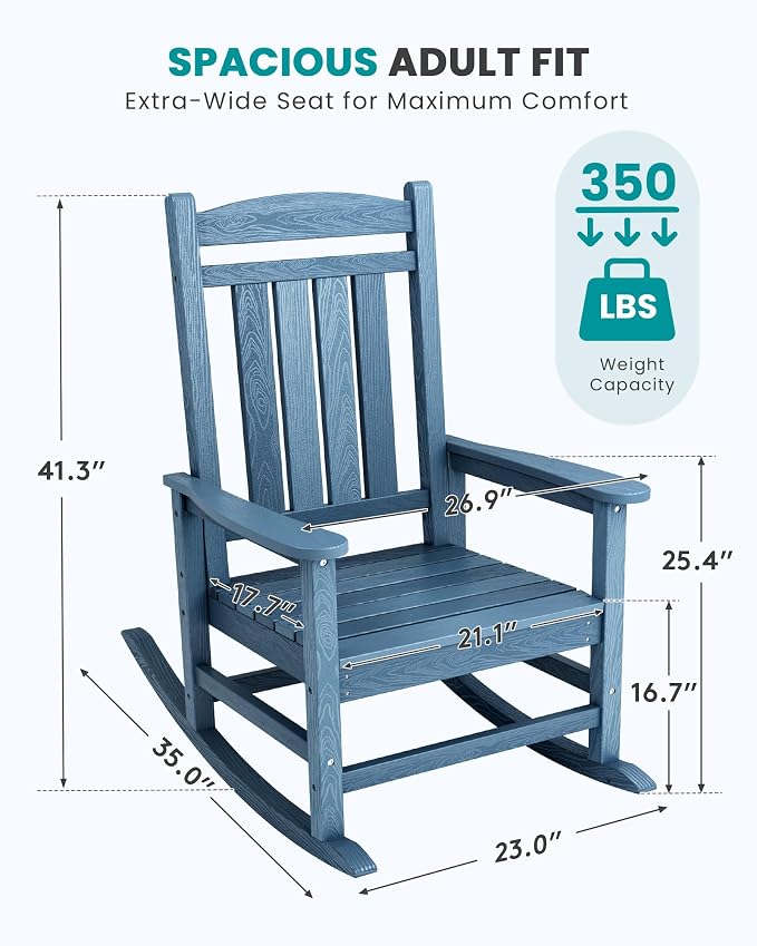 SERWALL Rocking Chair Outdoor, Oversized Patio Rocking Chairs, Porch Rocker - Image 2