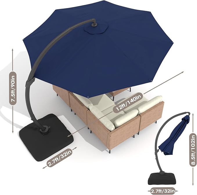 12FT All Aluminum Cantilever Patio Umbrella - Image 2