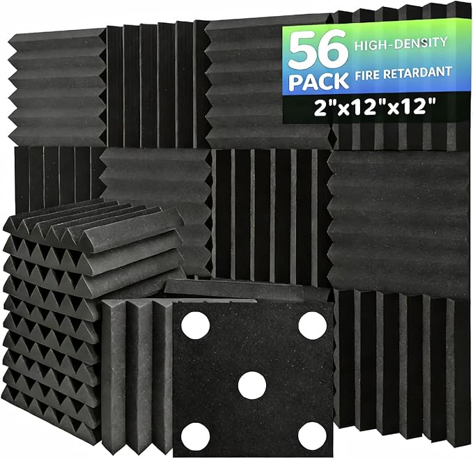56 Pack Acoustic Foam Panels, 12 x 12 x 2 Inches Mirovant Designed Sound Proof Foam Panels for Walls Soundproofing Wedges Studio Foam Noise Absorbing Black
