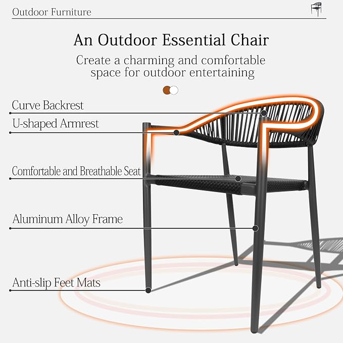 TWT Patio Dining Chairs Outdoor Stackable - Image 4