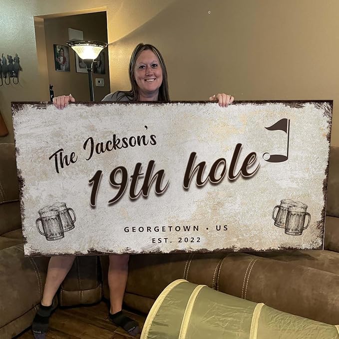 TAILORED CANVASES Golf Art Decor - Personalized Vintage Golf Wall Art Sign for Man Cave, Bedroom, Basement, Home Bar and Custom Gift for Husband, Dad, Wedding & Anniversary - 19th Hole Sign, 60"x30"