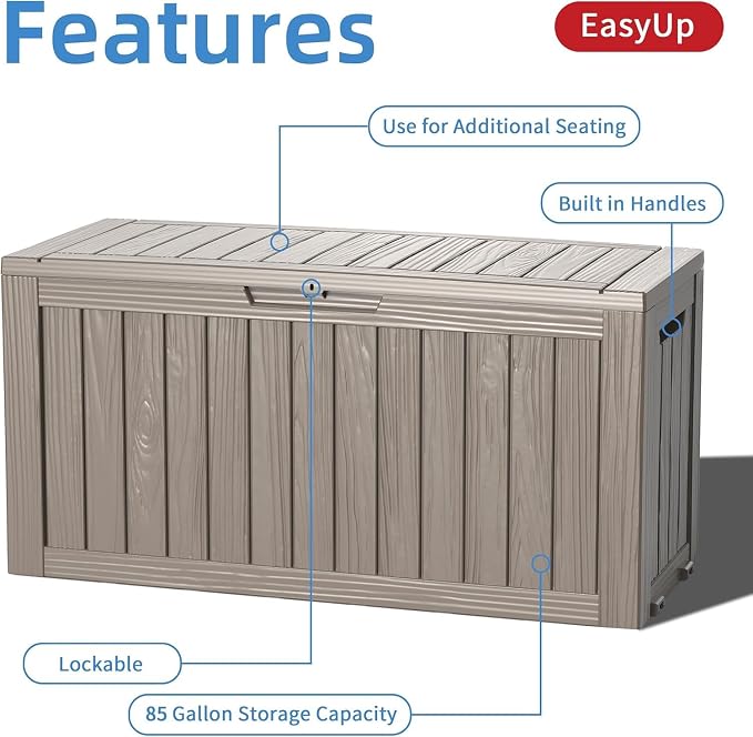 Outdoor Storage Box 100 Gallon Waterproof Resin Deck Boxes Grey | UV-Resistant - Image 3