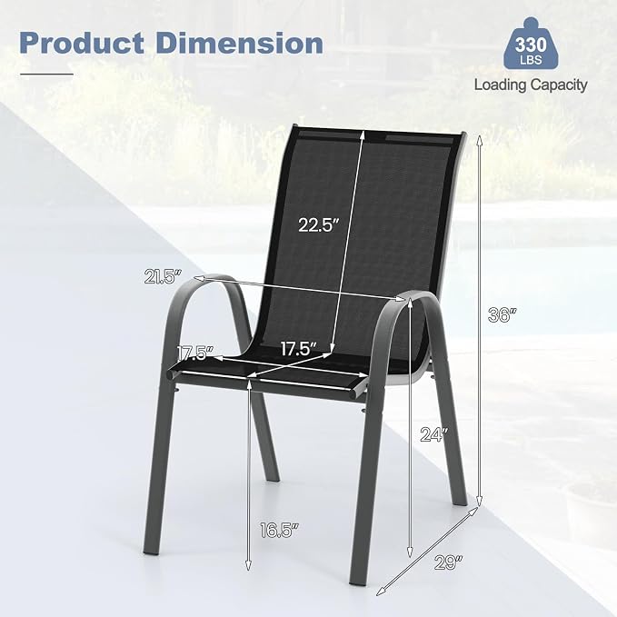 MEDIMALL Patio Chairs, Stackable Patio Chairs Set of 4, Outdoor Dining Chairs - Image 3