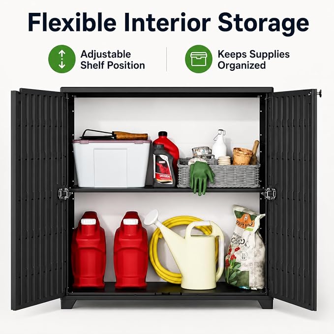 ADDOK Outdoor Storage Cabinet, 60 Gallon Waterproof Resin Patio Storage Cabinet - Image 4