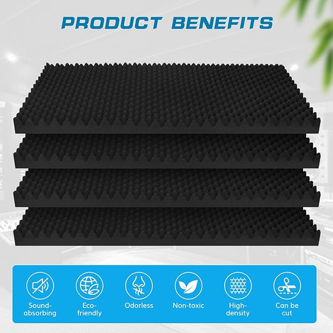 4 Pack Acoustic Panels, 48x24x2” Soundproof Foam Wall Panels High Density Noise Canceling Studio Foam Wall Panels for Home Office (Black)