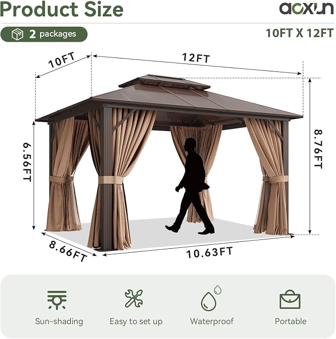 Aoxun 12'x10' Hardtop Gazebo - Image 4