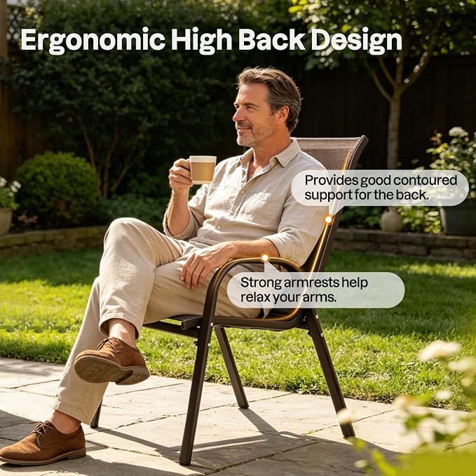 Patio Chairs Set of 4, Stackable High Back Outdoor Dining Chairs - Image 5