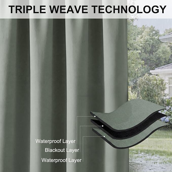 RYB HOME Outdoor Curtains for Patio Deck, Waterproof & Block Sunlight | Thermal - Image 6