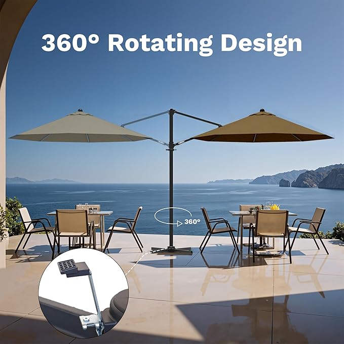 Devoko 10ft Cantilever Patio Umbrella, Round Large Outdoor Umbrella - Image 4