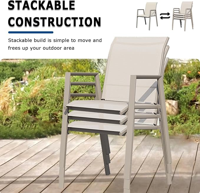 Outdoor Patio Chairs Set of 2, Ivory Beige Stackable Outdoor Chairs, - Image 3