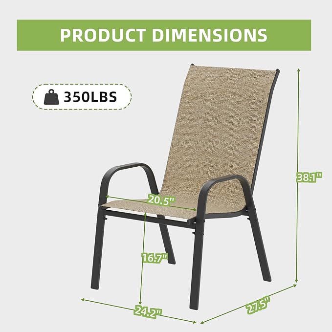 Patio Chairs Set of 6, Outdoor Stackable Dining Chairs - Image 3