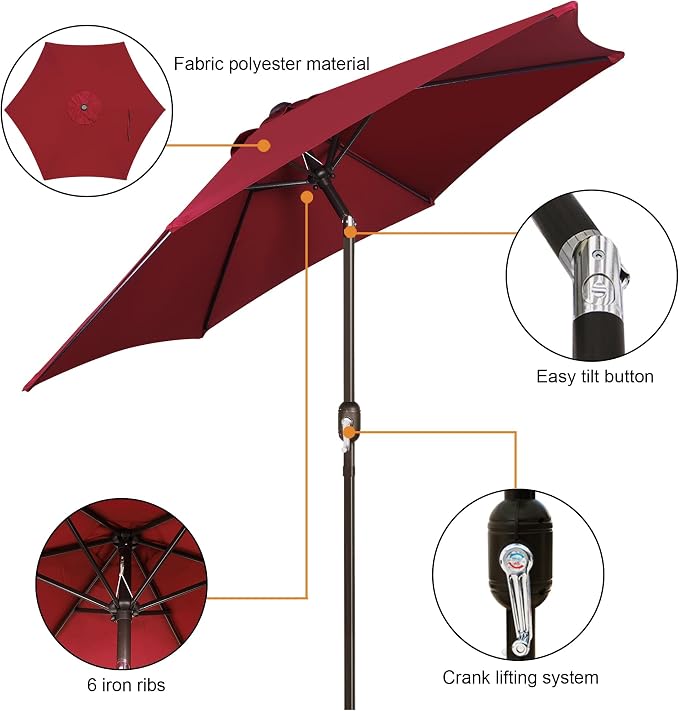 7.5 ft Patio Umbrella, Yard Umbrella, Outdoor Market Umbrella - Image 2