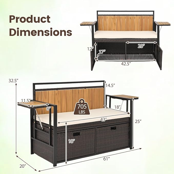 Outdoor Storage Bench, Outside Cushioned Loveseat Seating - Image 3